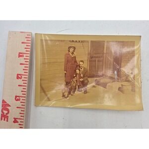 Vintage 1950 Kodacolor Print Family Portrait with Dog Mid Century Photo May 1950